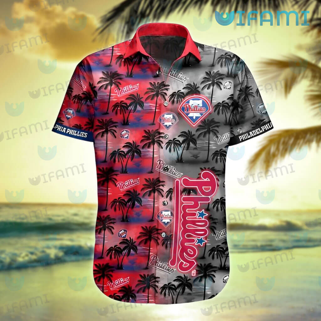 Red And Black Coconut Tree Pattern - Phillies Hawaiian Shirt - The