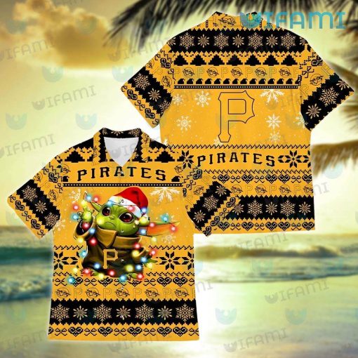 Pirates Hawaiian Shirt Baby Yoda Lights Christmas Design Pittsburgh Pirates Gift