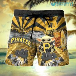 Pirates Hawaiian Shirt Baby Yoda Tiki Mask Pittsburgh Pirates Short