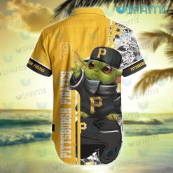 Pirates Hawaiian Shirt Baby Yoda Tropical Leaf Pittsburgh Pirates Present Back