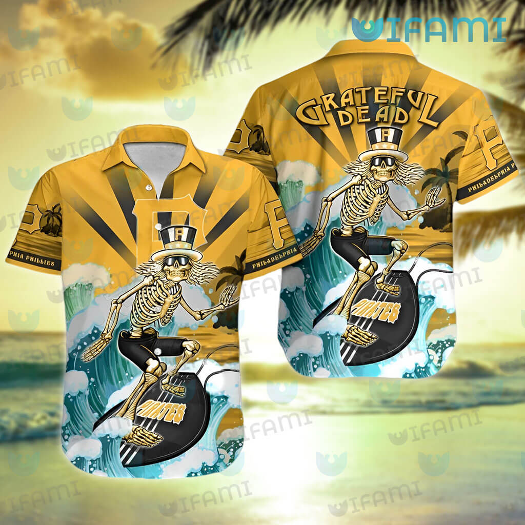 Pittsburgh Pirates Hawaiian Shirt Grateful Dead Skeleton Surfing
