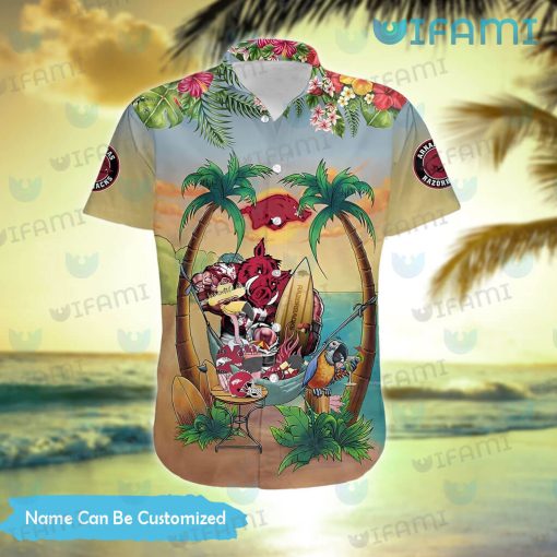 Razorbacks Hawaiian Shirt Flamingo Parrot Mascot Holiday Summer Custom Arkansas Razorbacks Gift