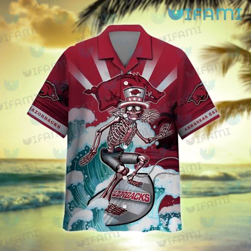 Razorbacks Hawaiian Shirt Grateful Dead Skeleton Surfing Arkansas Razorbacks Gift