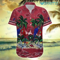 Razorbacks Hawaiian Shirt Parrot Couple Tropical Beach Arkansas Razorbacks Present Front