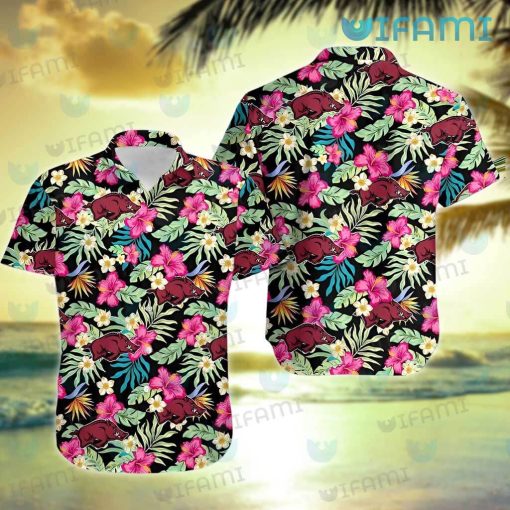 Razorbacks Hawaiian Shirt Plumeria Hibiscus Tropical Leaves Arkansas Razorbacks Gift