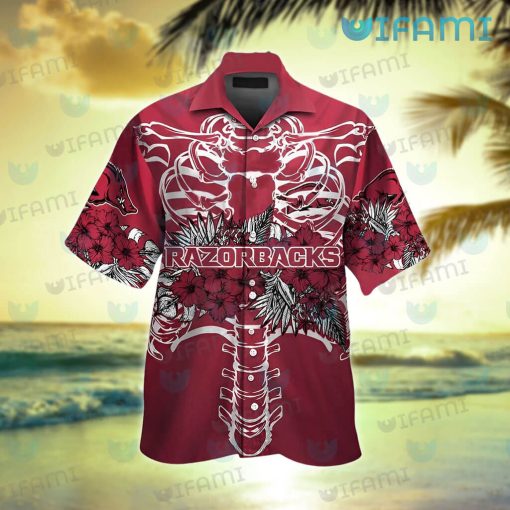 Razorbacks Hawaiian Shirt Ribcage Tropical Flower Arkansas Razorbacks Gift