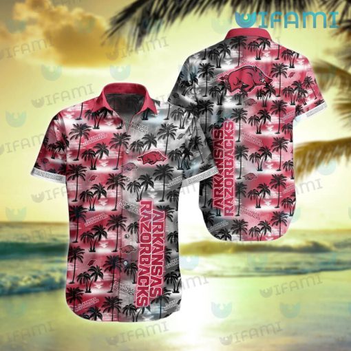 Razorbacks Hawaiian Shirt Sunset Dark Coconut Tree Arkansas Razorbacks Gift