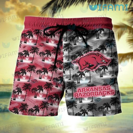 Razorbacks Hawaiian Shirt Sunset Dark Coconut Tree Arkansas Razorbacks Gift