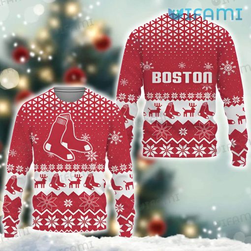 Red Sox Christmas Sweater Triangle Pattern Boston Red Sox Gift