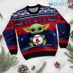 Red Sox Sweater Baby Yoda Sunglasses Boston Red Sox Present Front