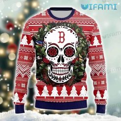 Red Sox Sweater Christmas Wreath Sugar Skull Boston Red Sox Gift
