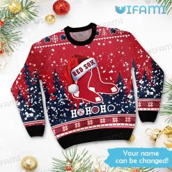 Red Sox Sweater Santa Hat Ho Ho Ho Personalized Boston Red Sox Present Front