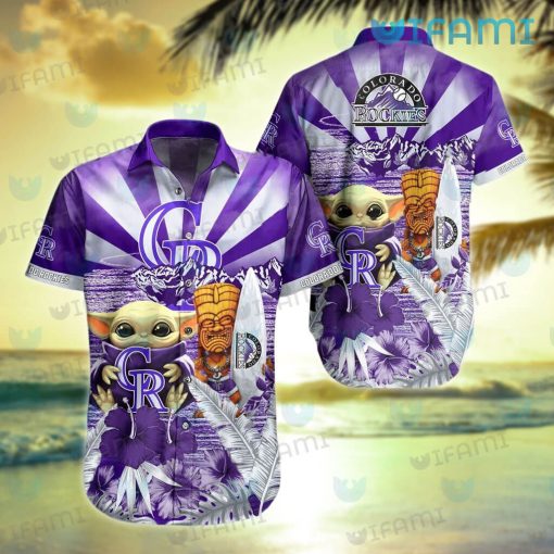 Rockies Hawaiian Shirt Baby Yoda Tiki Mask Colorado Rockies Gift