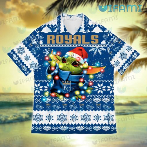 Royals Hawaiian Shirt Baby Yoda Lights Christmas Pattern Kansas City Royals Gift