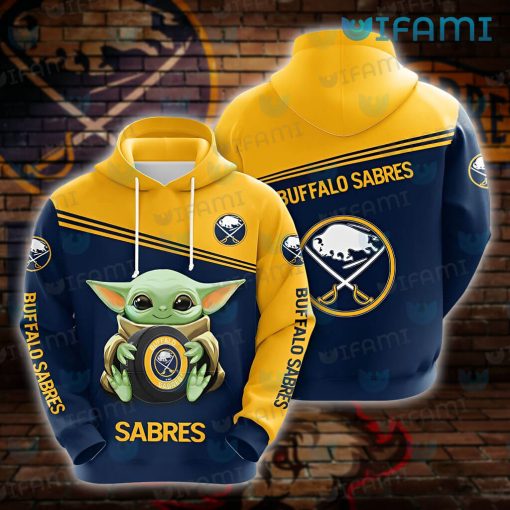 Sabres Hoodie 3D Baby Yoda Hug Puck Buffalo Sabres Gift