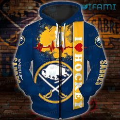 Sabres Hoodie 3D Heartbeat I Love Hockey Buffalo Sabres Gift