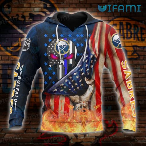 Sabres Hoodie 3D Punisher Skull USA Flag Firing Buffalo Sabres Gift