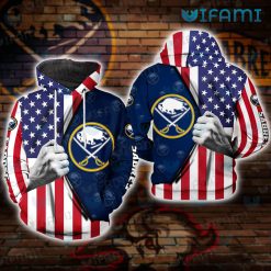 Sabres Hoodie 3D USA Flag Hand Ripping Logo Buffalo Sabres Gift