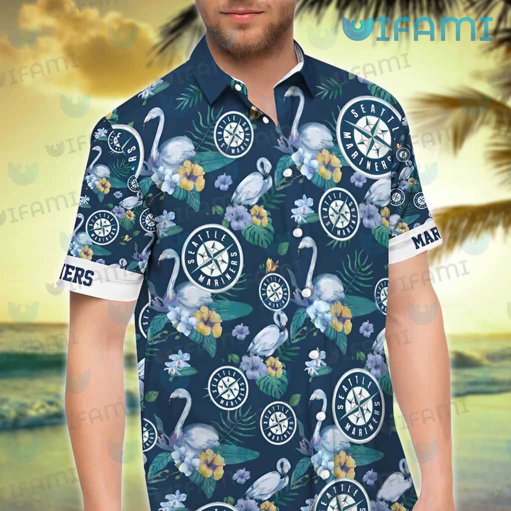 Seattle Mariners Hawaiian Shirt Tropical Flower Pattern All Over