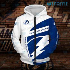 Tampa Bay Lightning Hoodie 3D White Blue Logo Tampa Bay Lightning Zipper
