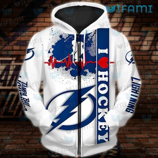 Tampa Bay Lightning Zip Up Hoodie 3D Heartbeat I Love Hockey Tampa Bay Lightning Gift