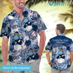 Tampa Bay Rays Hawaiian Shirt Mascot Tropical Leaves Custom TB Rays Gift