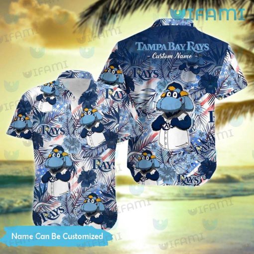 Tampa Bay Rays Hawaiian Shirt Mascot Tropical Leaves Custom TB Rays Gift