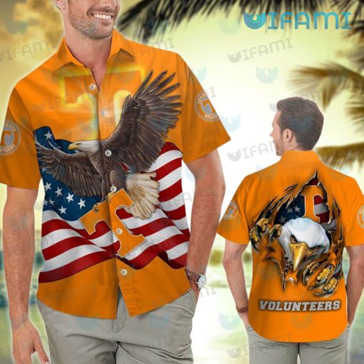 Tennessee Vols Hawaiian Shirt Eagle USA Flag Ripped Tennessee Vols Gift