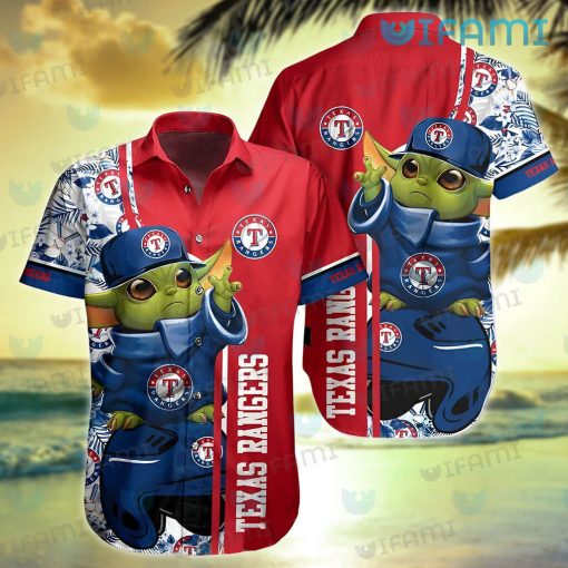 Texas Rangers Hawaiian Shirt Baby Yoda Flower Pattern Texas Rangers Gift