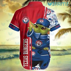 Texas Rangers Hawaiian Shirt Baby Yoda Flower Pattern Texas Rangers Present Front