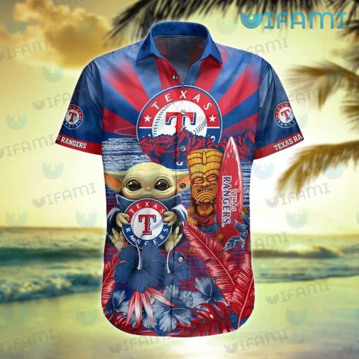 Texas Rangers Hawaiian Shirt Baby Yoda Tiki Mask Texas Rangers Gift