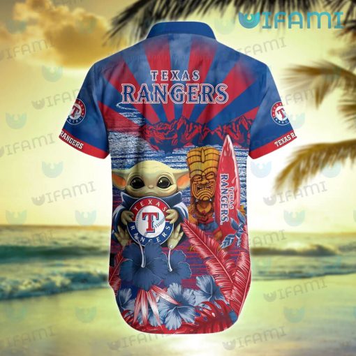 Texas Rangers Hawaiian Shirt Baby Yoda Tiki Mask Texas Rangers Gift