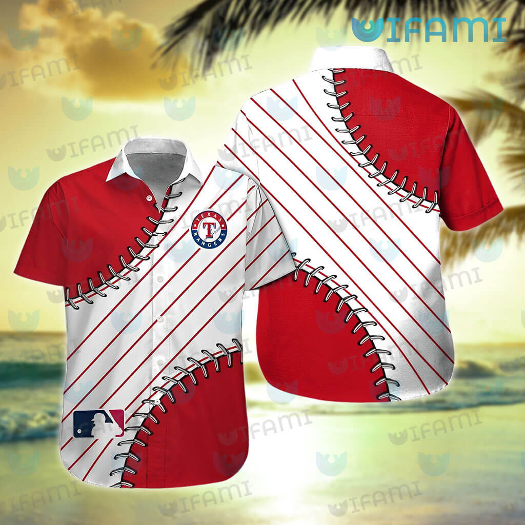 Texas Rangers Hawaiian Shirt Red White Hibiscus Pattern Texas