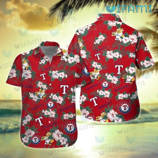 Texas Rangers Hawaiian Shirt Mascot Hibiscus Pattern Texas Rangers Gift
