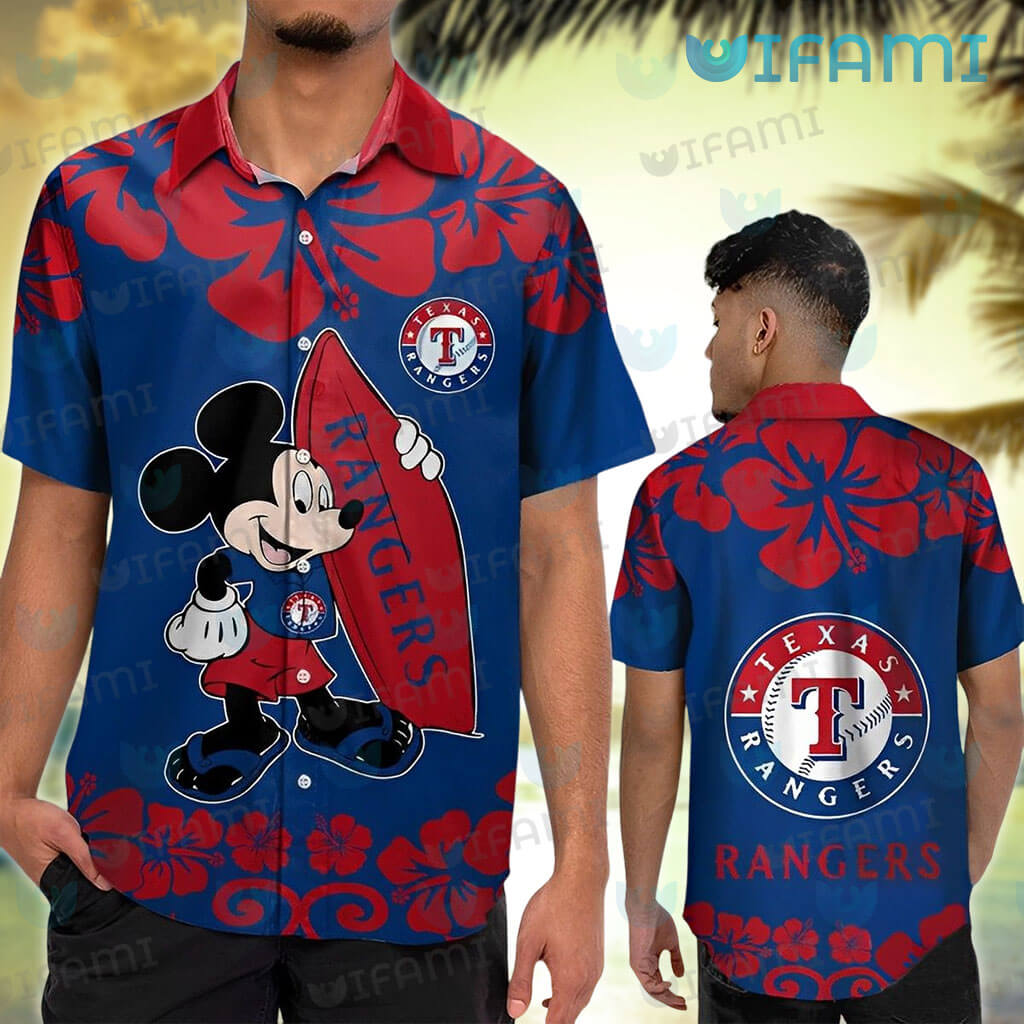 Custom Texas Rangers Hawaiian Shirt Mascot Tropical Flower Texas