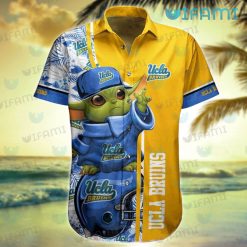 UCLA Hawaiian Shirt Baby Yoda Tropical Flower UCLA Present Front