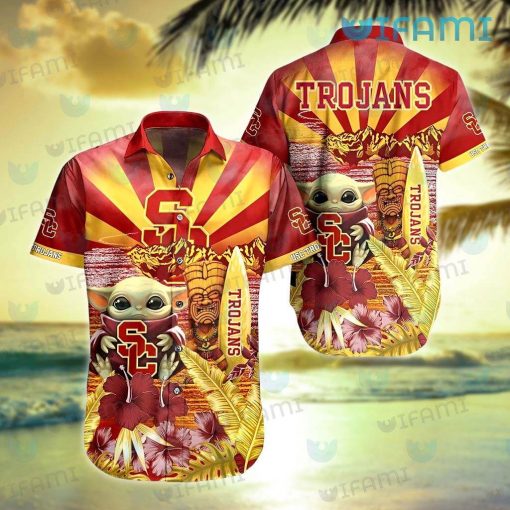 USC Hawaiian Shirt Baby Yoda Tiki Mask Summer Beach USC Trojans Gift