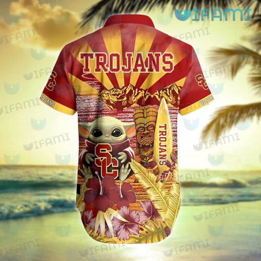 USC Hawaiian Shirt Baby Yoda Tiki Mask Summer Beach USC Trojans Gift