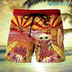 USC Hawaiian Shirt Baby Yoda Tiki Mask Summer Beach USC Trojans Short