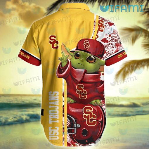 USC Hawaiian Shirt Baby Yoda Tropical Flower USC Trojans Gift