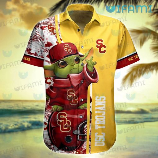 USC Hawaiian Shirt Baby Yoda Tropical Flower USC Trojans Gift