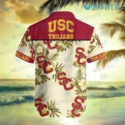 USC Hawaiian Shirt Flower Tropical Leaves USC Trojans Present Back