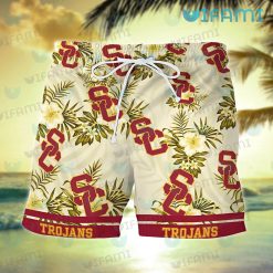 USC Hawaiian Shirt Flower Tropical Leaves USC Trojans Short