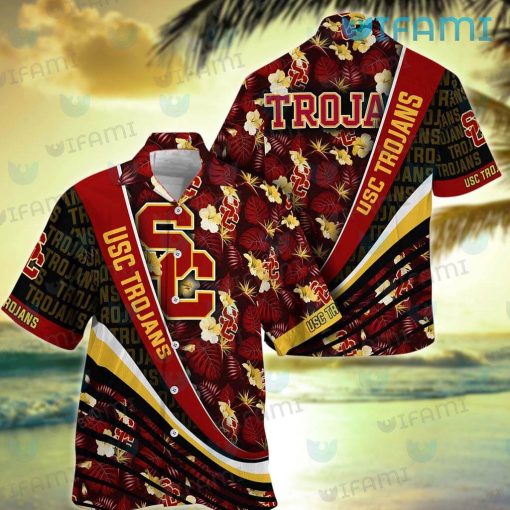 USC Hawaiian Shirt Hibiscus Palm Leaves USC Trojans Gift