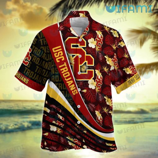 USC Hawaiian Shirt Hibiscus Palm Leaves USC Trojans Gift
