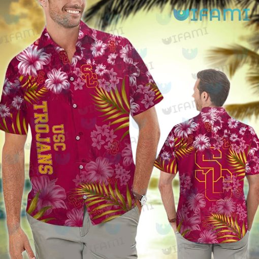 USC Hawaiian Shirt Hibiscus Pattern USC Trojans Gift