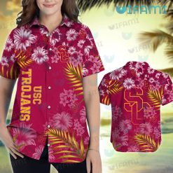 USC Hawaiian Shirt Hibiscus Pattern USC Trojans Present Women