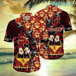 USC Hawaiian Shirt Mickey Minnie Stitches Hibiscus Pattern USC Trojans Gift