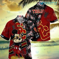USC Hawaiian Shirt Mickey Surfboard Tropical Flower USC Trojans Gift