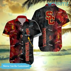 USC Hawaiian Shirt Red Black Tropical Leaves USC Trojans Gift